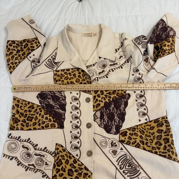 Choices 1X Plus 3/4 Sleeve Leopard Cheetah Animal Print Tan Artsy Jacket - Picture 5 of 9